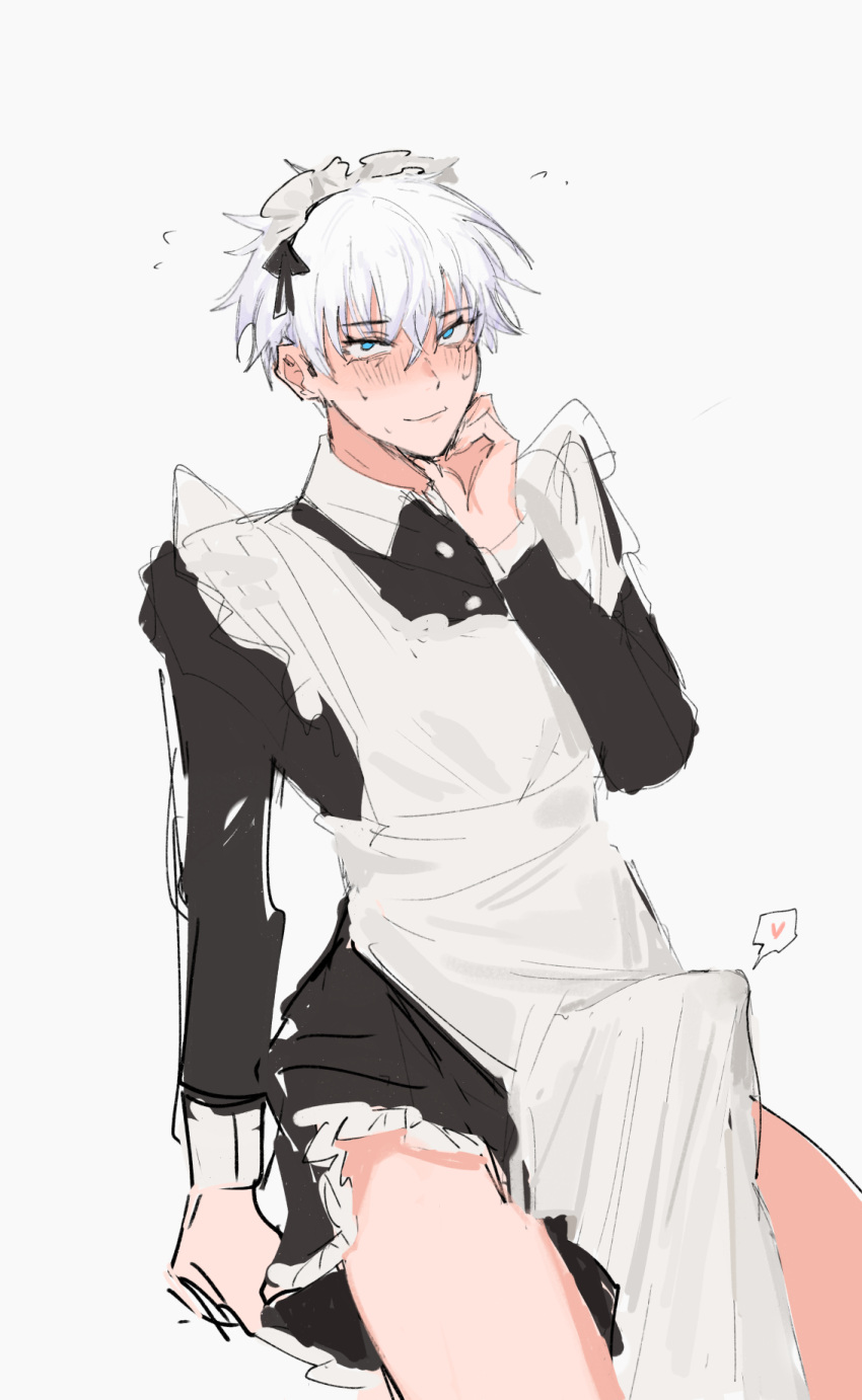 1boy crossdressing erection_under_clothes femboy gay jujutsu_kaisen maid maid_outfit maid_uniform male male_maid male_only satoru_gojo solo yaoi