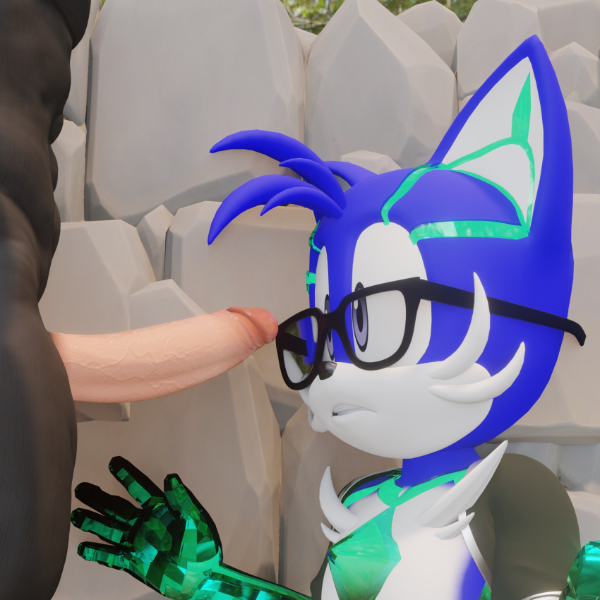 anthro canid canine chest_crystal chrystix_(twintails3d) crystal duo eyewear fan_character fox genitals glasses hi_res looking_at_genitalia looking_at_penis male male/male mammal penis sega sonic_(series) sonic_the_hedgehog_(series) twintails3d yaoi