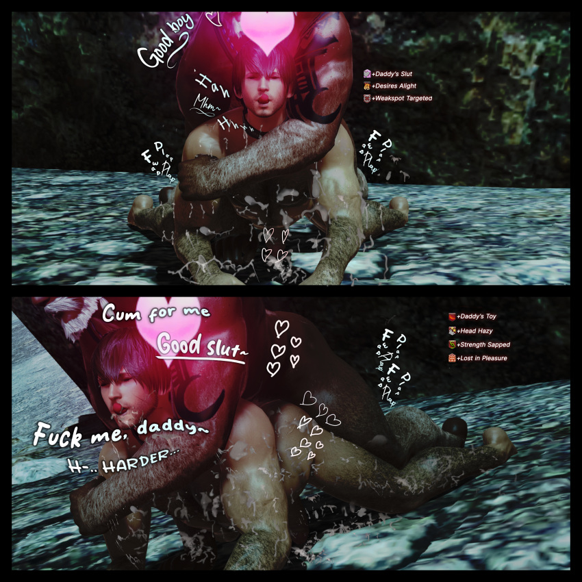 adventurer_(ff14) bara bara_tits cum_drip cum_in_ass cum_inside cum_on_body cum_on_face ffxiv final_fantasy_xiv gay gilf hairy hairy_male heart heart_symbol lyon_rem_helsos mind_break older_male_younger_male size_difference status_effect tattoo tattooed_arm warrior warrior_of_light_(ff14) warrior_of_light_(final_fantasy_xiv)