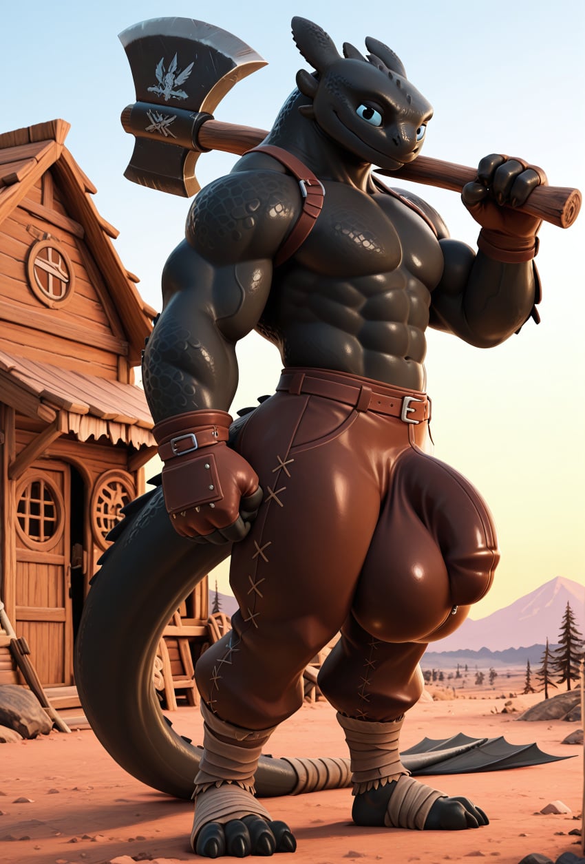 ai_generated anthro black_body dragon furry how_to_train_your_dragon male scalie surikat toothless wide_hips