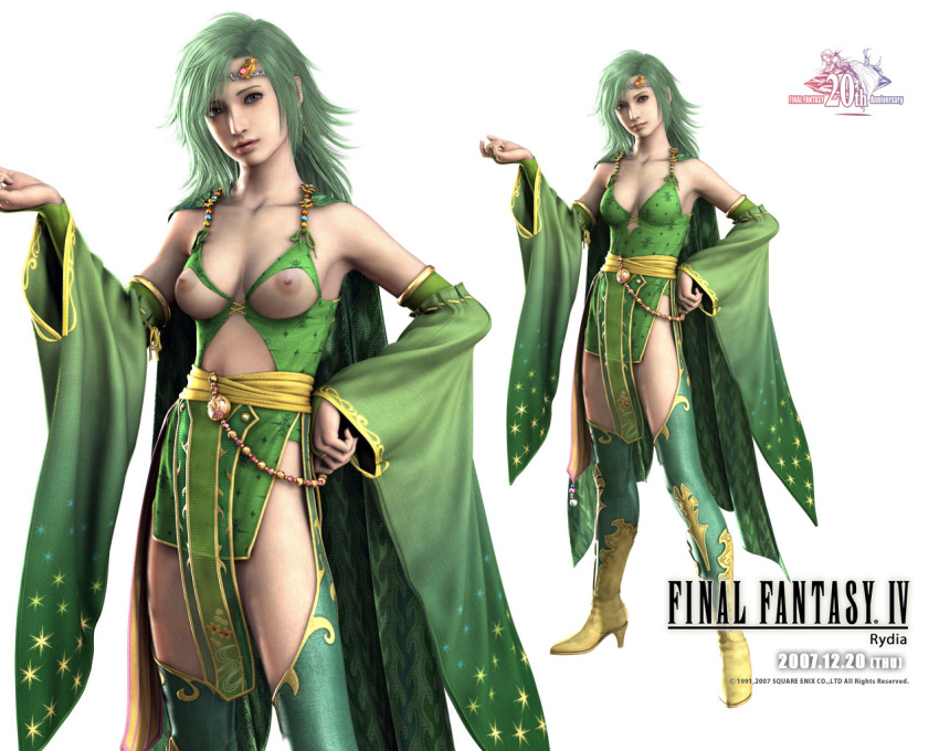 3d breasts female female_only final_fantasy final_fantasy_iv green_hair human nipples rydia solo topless