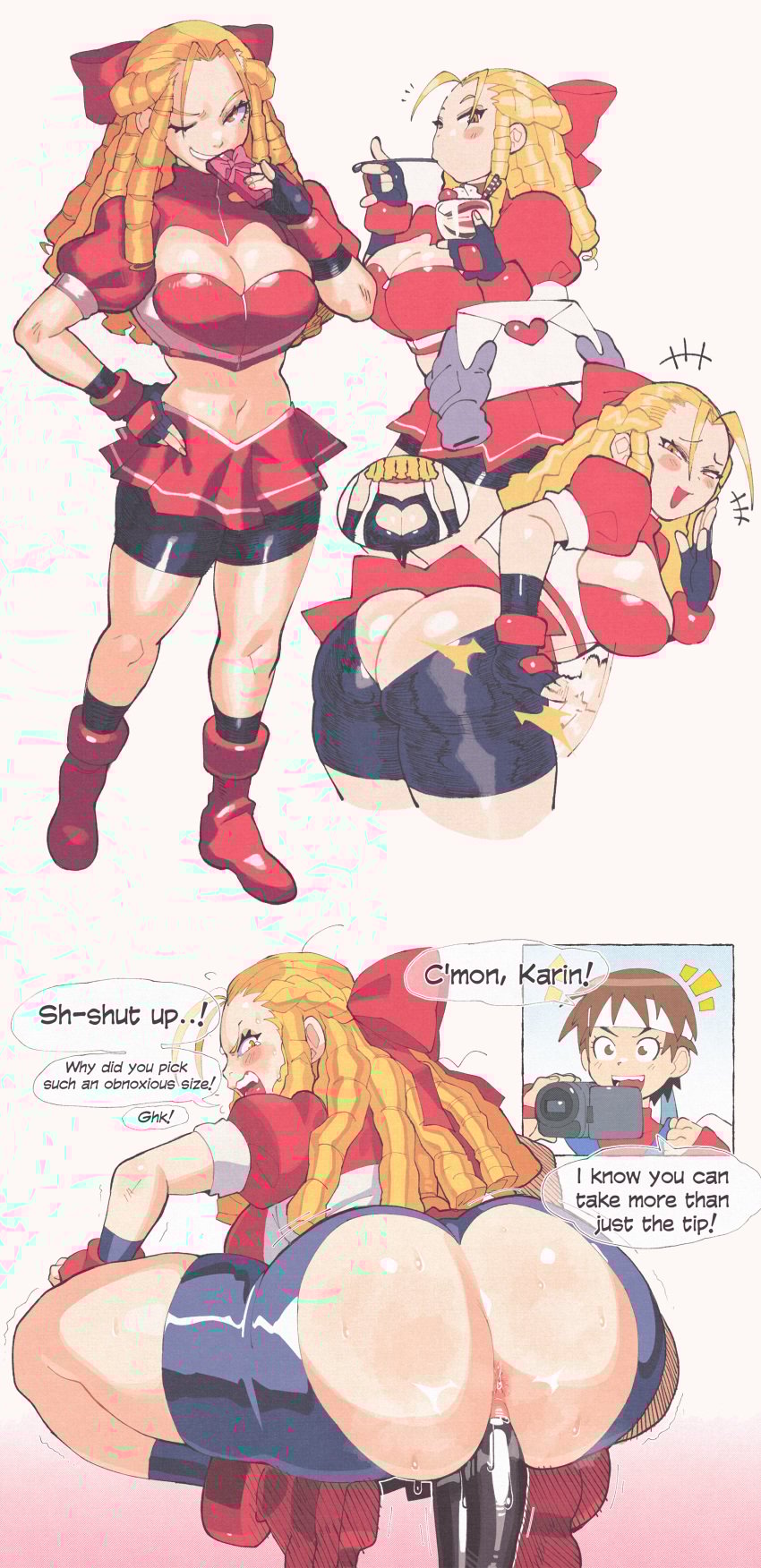 2d 2girls annoyed annoyed_expression anus ass ass_cleavage ass_focus bare_midriff big_ass bike_shorts blonde_hair blush brown_eyes brown_hair bubble_butt busty butt_crack capcom cleavage curly_hair dildo drill_hair female female_focus female_only filming hourglass_figure inkerton-kun inkuusan karin_kanzuki long_hair navel ojou-sama ojou-sama_pose penetration pleated_skirt pussy rear_view revealing_clothes ribbon riding_dildo sakura_kasugano short_hair skimpy skimpy_clothes skirt squatting squatting_on_dildo street_fighter street_fighter_6 tagme teasing vaginal_penetration wide_hips yellow_eyes