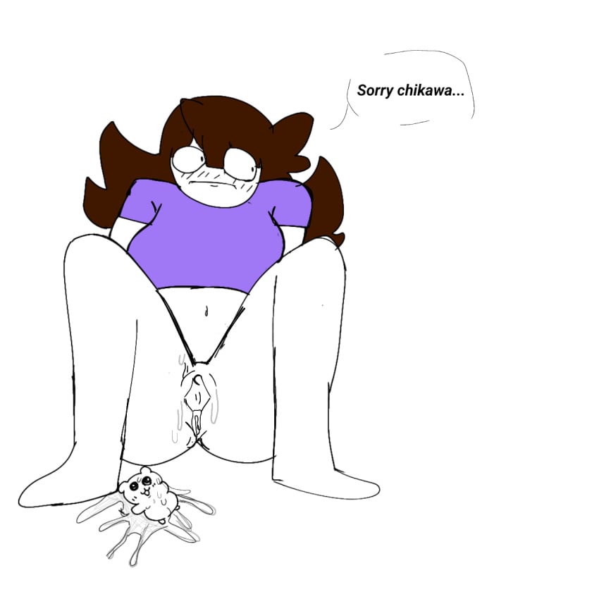1girls after_orgasm big_breasts breasts dark_hair jaiden jaiden_animations jaidenanimations light_skin masturbation no_sex pussy simple_background squirting style_parody