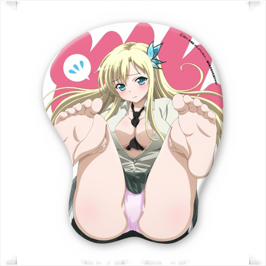 1girls ass barefoot blonde_hair blue_eyes blush blush_lines blushing blushing_at_viewer boku_wa_tomodachi_ga_sukunai breasts butterfly_hair_ornament cleavage embarrassed feet female female_only foot_fetish foot_focus haganai human human_only looking_at_viewer mousepad necktie nervous panties pov_feet sena_kashiwazaki soles solo solo_female solo_focus thighs toes white_skin