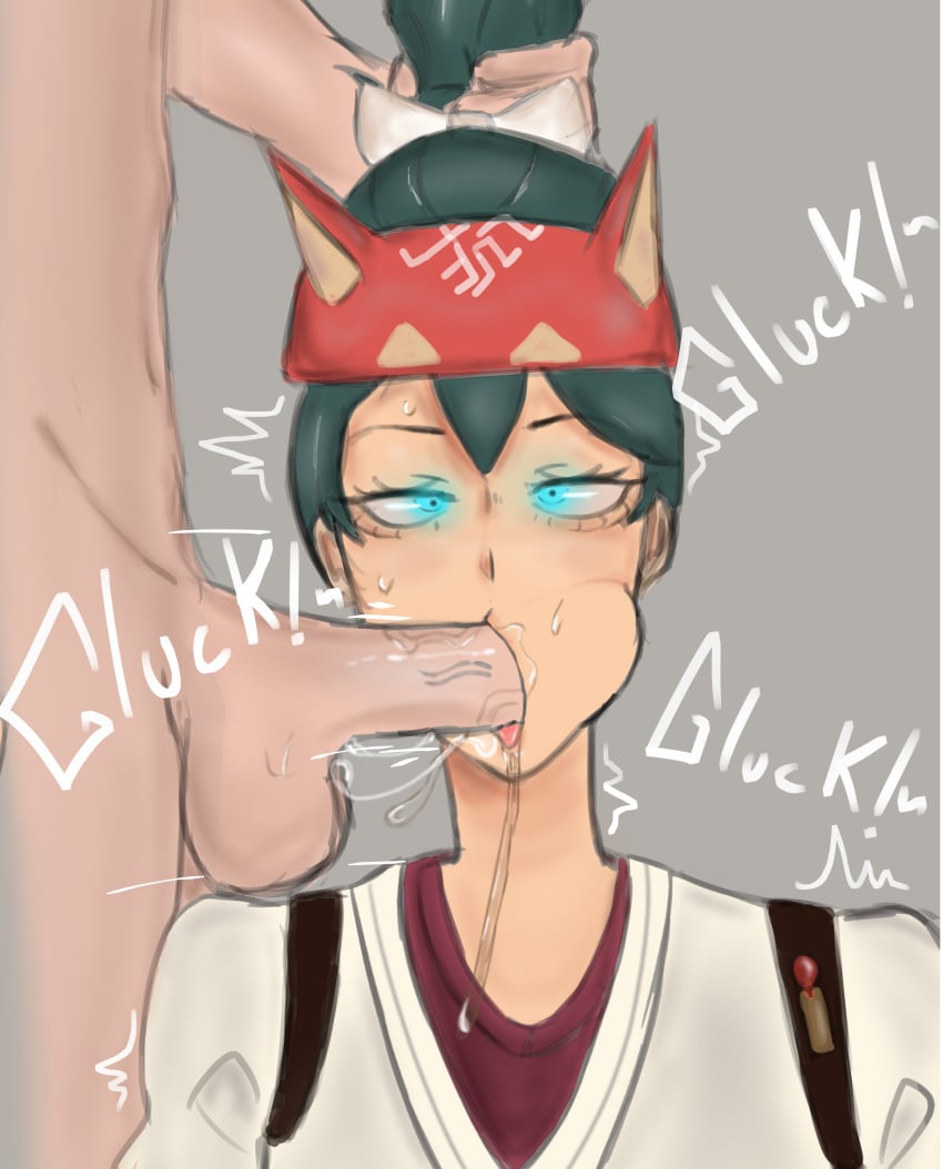 azazelinp bimbofication blowjob blowjob_face blue_eyes brown_eyes cheek_bulge face_fucking fucked_into_submission fully_clothed glowing_eyes grabbing_hair green_hair kiriko_(overwatch) overwatch ponytail saliva saliva_drip saliva_on_penis saliva_on_tongue saliva_string saliva_trail salivating slurp spit submissive throat_fuck tongue_out video_game_character