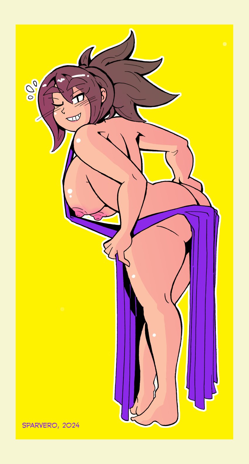 akane_hoshikawa back_view backless_dress backless_outfit barefoot big_ass big_breasts breasts dress hand_on_hip hanging_breasts hope_stelar large_ass large_breasts lipstick looking_at_viewer looking_back mega_man mega_man_star_force milf mommy nipples presenting presenting_hindquarters pumpkinsareholy revealing_clothes skimpy skimpy_clothes skimpy_dress useless_clothing wink