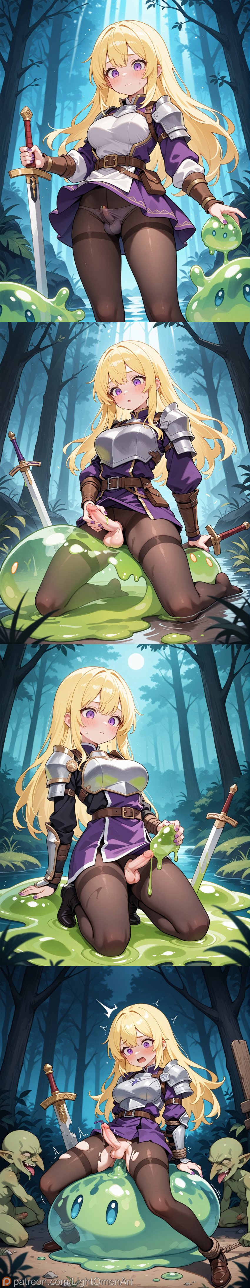ai_assisted ai_generated anal_sex armor blonde_hair blonde_hair clothing dickgirl erection_under_clothes femboy feminine_male forced forest goblin helpless lightomen masturbation monster original_character pantyhose restrained riding_penis sex slime small_penis submissive tied_hands torn_pantyhose trap urethral_insertion