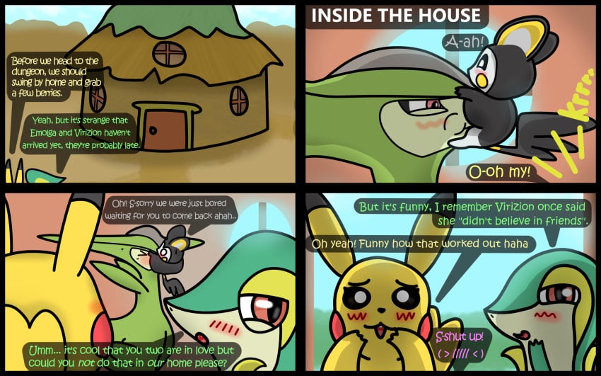 blush building caught caught_in_the_act comic dialogue duo embarrassed emolga emolga_(gti) fellatio female feral feral_on_feral feral_penetrated feral_penetrating generation_1_pokemon generation_5_pokemon hi_res house inside legendary_pokemon male male/female nintendo oral oral_only oral_penetration penetration penile pikachu pokemon pokemon_(species) pokemon_mystery_dungeon rablat sex size_difference size_play small_dom_big_sub smug snivy speech_bubble spike_chunsoft surprised virizion virizion_(gti)
