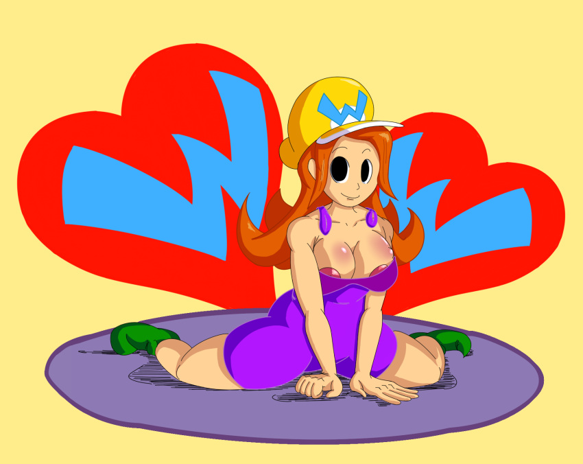 breasts female female_only hat human long_hair mario_(series) mona_(warioware) orange_hair overalls solo suspenders tagme wario_(cosplay) warioware wildswingding