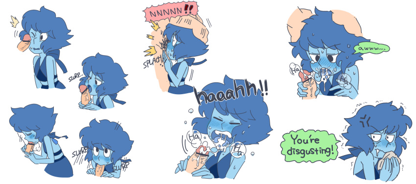 blue_hair blue_skin cum cum_in_mouth fellatio female gem_(species) gnome-no lapis_lazuli_(steven_universe) oral steven_universe tagme unseen_male_face unwanted_cumshot