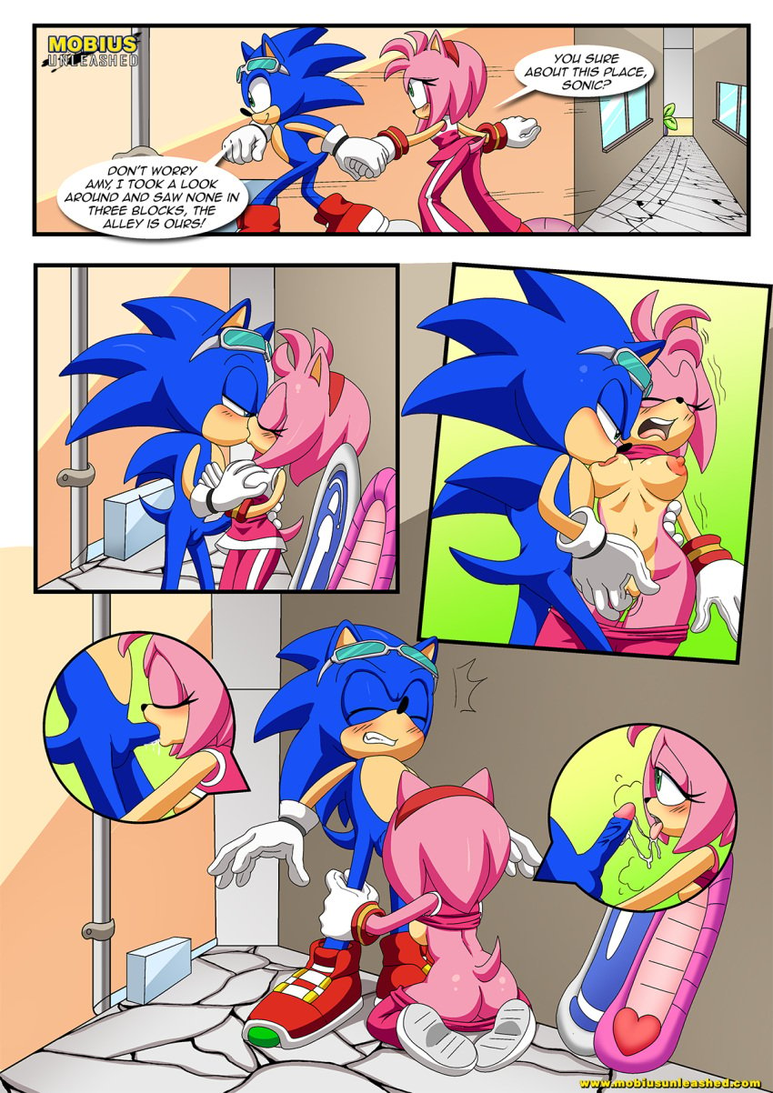 1boy 1girls amy_rose bbmbbf clothes_lift comic male mobius_unleashed palcomix sonic_(series) sonic_riders sonic_the_hedgehog sonic_the_hedgehog_(series) sucking_penis