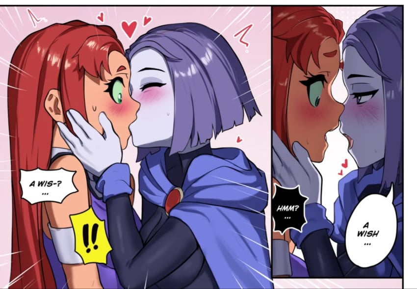 2girls comic dc dc_comics english_text female female_only kissing koriand'r multiple_girls rachel_roth raven_(dc) starfire teen_titans text waligner yuri