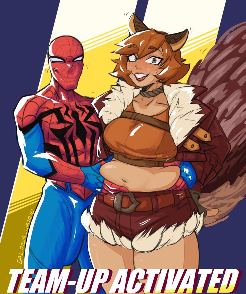 animal_humanoid artist_name big_penis blush blushing_female boner boner_in_pants buckteeth bulge bulge_through_clothing chubby doreen_green english english_text hybrid imminent_sex lazergroove looking_at_viewer marvel marvel_comics marvel_rivals penis_bulge penis_visible_through_clothing penis_visible_through_pants peter_parker smiles smiling smiling_female smiling_male spider-man spider-man_(marvel_rivals) spider-man_(series) squirrel squirrel_ears squirrel_girl squirrel_girl_(marvel) squirrel_girl_(marvel_rivals) squirrel_humanoid squirrel_tail superhero sweat sweating tummy tummy_grab