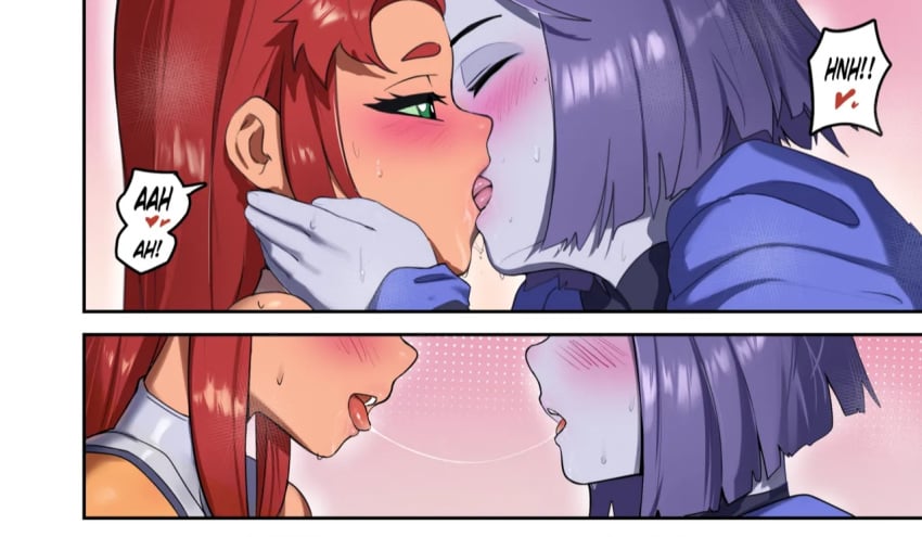 2girls comic dc dc_comics female female_only kissing koriand'r rachel_roth raven_(dc) starfire teen_titans text waligner yuri