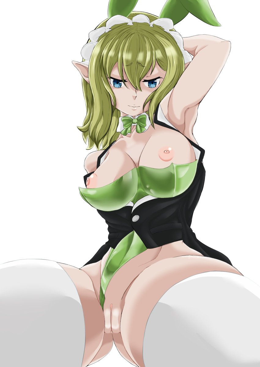 1girls armpits bunnysuit dungeon_ni_deai_wo_motomeru_no_wa_machigatteiru_darou_ka elf female female_only ryuu_lion solo