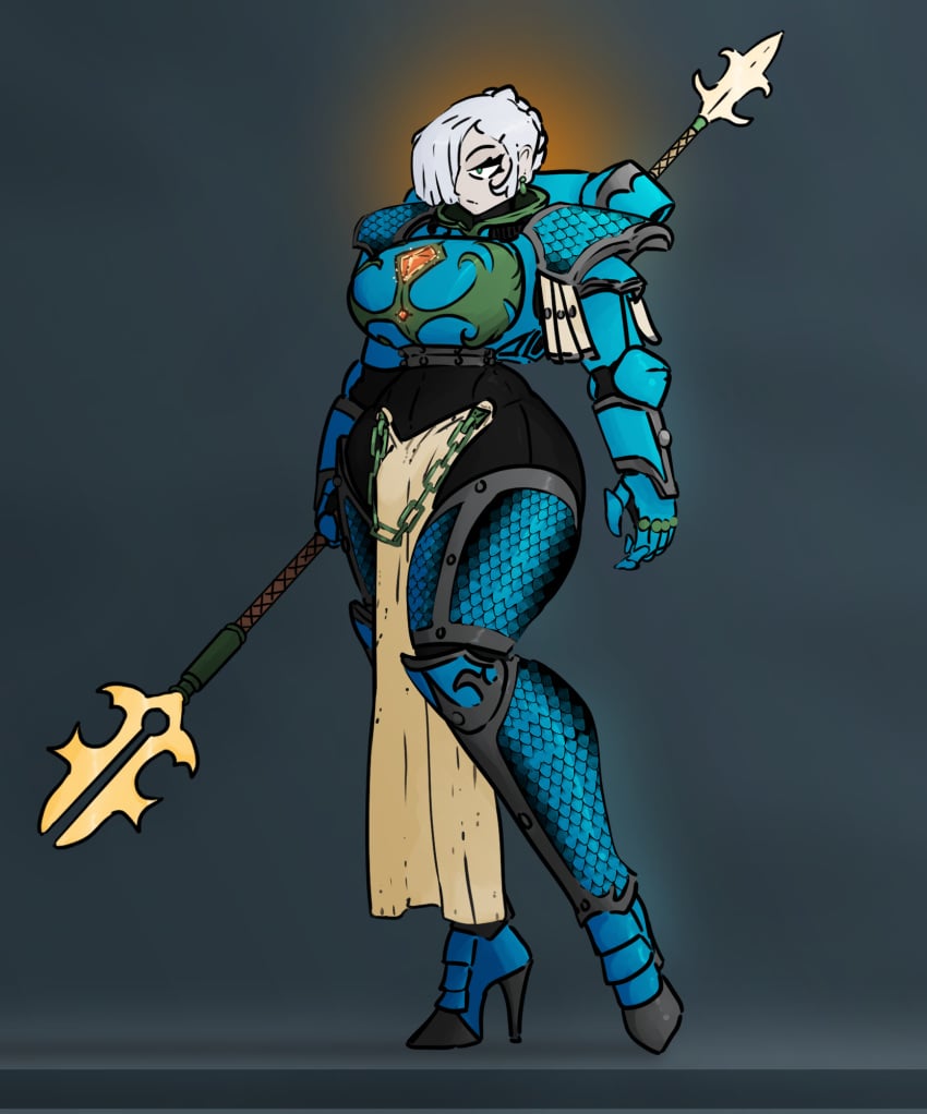 alpha_legion alpharius armored genderswap_(mtf) high_heels jakearmorsmith large_ass large_breasts large_thighs primarch rule_63 solo_focus thick_thighs warhammer_(franchise) warhammer_40k white_hair