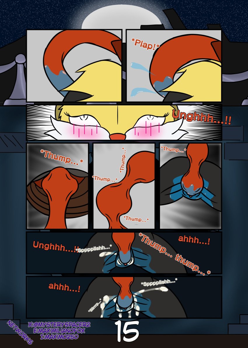 absurd_res arthropod bodily_fluids braixen cliff comic cum cum_in_pussy cum_inside ejaculation english_text fanfiction fire forced genital_fluids genitals gun hi_res maximilianofox nintendo page_15 parasite_in_city penis pokemon pokemon_(species) pussy ranged_weapon rape sex spanish_text text urine vaginal_fluids weapon wet wetting