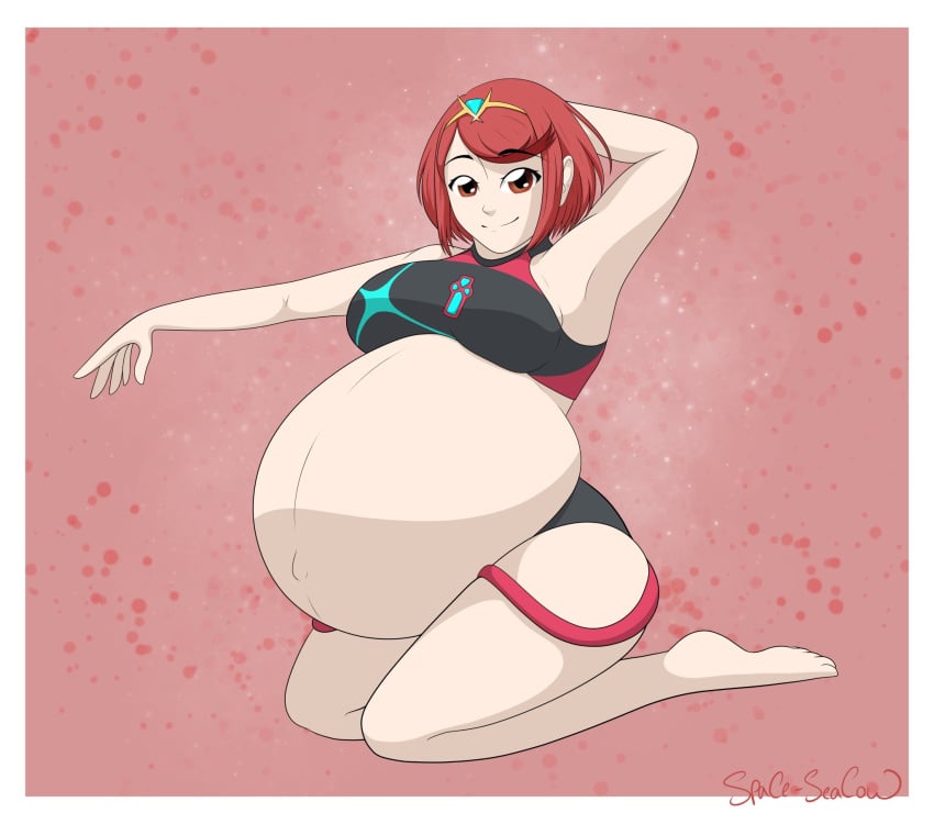 big_belly breasts canon_pregnancy happy nintendo pregnant pyra spaceseacow swimsuit tagme xenoblade_(series) xenoblade_chronicles_2