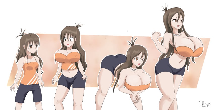 age_progression aged_up ass_expansion bending_forward bending_over breast_expansion brown_hair cleavage clothing_transformation female female_only hazel_eyes long_hair midriff milf mind_alteration pearl_necklace skimpy_clothes thatfreakgivz to_love-ru to_love-ru_darkness yuuki_mikan