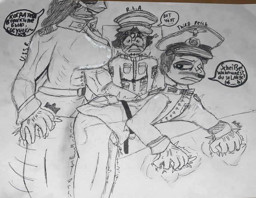 1dickgirl 1futa 2boys 2boys1futa anal anal_sex big_ass big_ass_(futa) big_ass_(male) big_breasts black_sclera caught_in_the_act communism communist countryhumans countryhumans_girl dickgirl futa/male futa_on_male futadom futanari german_text hammer_and_sickle hitler_moustache large_breasts looking_back male moustache muscular muscular_futanari nazi nazi_germany_(countryhumans) nazi_uniform penetration rape raped russian_liberation_army_(countryhumans) russian_text scared scared_expression scared_face sex sketch sledgesmov slim_male small_penis smaller_male source soviet_uniform soviet_union_(countryhumans) swastika text third_reich_(countryhumans) traditional_art traditional_drawing_(artwork) traditional_media traditional_media_(artwork) translation_request trembling