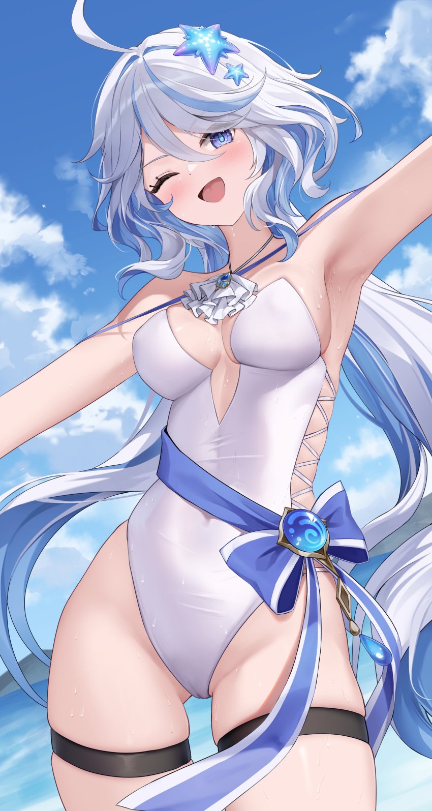 1girls adult adult_female ahoge antenna_hair armpit armpit_crease armpit_peek armpits arms_spread bare_armpits bare_arms bare_chest bare_hips bare_legs bare_shoulders bare_skin bare_thighs belly belly_button bewitching_thighs birthing_hips black_thighband blue_eyes blue_eyes_female blue_hair blue_hair_female blue_sky breasts bust_cup busty busty_female busty_girl child_bearing_hips cleavage cleft_of_venus clouds collarbone curvaceous curvaceous_body curvaceous_female curvaceous_figure curvaceous_hips curvaceous_thighs curvy curvy_body curvy_female curvy_figure curvy_hips curvy_thighs day daylight daytime dot_nose exposed_armpits exposed_arms exposed_chest exposed_hips exposed_legs exposed_shoulders exposed_skin exposed_thighs extended_arm extended_arms eye_closed eyebrows_visible_through_hair fair_skin female female_focus female_only fertile_hips furina_(genshin_impact) genshin_impact groin hair_between_eyes hair_ornament hair_ornaments hairless_armpits high_resolution highres hourglass_figure large_breasts lean_body lean_figure legs light-skined_female light-skinned light-skinned_female light_skin light_skin_female light_skinned light_skinned_female long_hair looking_at_viewer looking_down looking_down_at_viewer looking_seductive lunacle mature mature_female midriff multicolored_hair narrow_waist navel one_eye_closed one_eye_open open_mouth open_mouth_smile outdoor outdoors outside parted_lips partially_visible_vulva pussy seductive seductive_armpits seductive_body seductive_cleavage seductive_female seductive_hips seductive_pussy seductive_thighs seductive_woman sexy_armpits shaved_armpits shoulders sky slender_body slender_waist slim_girl slim_waist smile smiley_face smiling smiling_at_viewer smooth_armpits smooth_skin solo spread_arms standing star_hair_ornament thick_thighs thigh_gap thighband thighs thin_waist tongue underboob upper_body v-line very_long_hair vulva vulva_line wavy_hair white_eyebrows white_hair white_hair_female wide_hips wink winking winking_at_viewer winking_eye