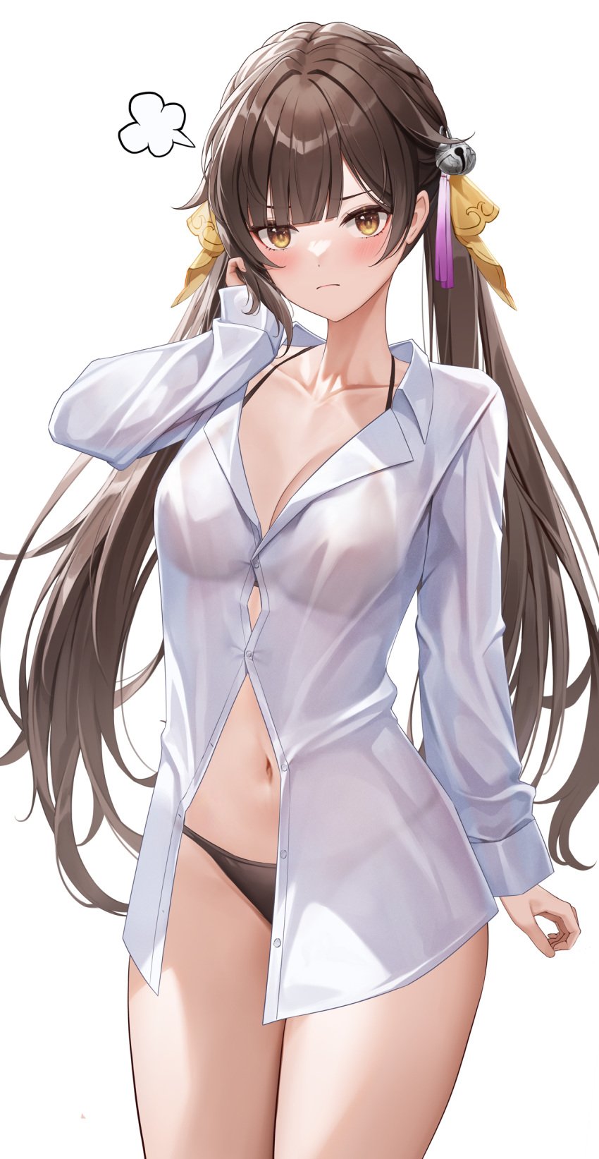 1girls adult adult_female bare_chest bare_hands bare_legs bare_navel bare_skin bare_thighs belly belly_button black_panties black_underwear blunt_bangs blush blush_face blush_lines blushed_face blushing_at_viewer blushing_face blushing_female breasts brown_eyebrows brown_eyes brown_eyes_female brown_hair brown_hair_female busty busty_female busty_girl cleavage collarbone curvaceous curvaceous_body curvaceous_female curvaceous_figure curvaceous_hips curvaceous_thighs curvy curvy_body curvy_female curvy_figure curvy_hips curvy_thighs dot_nose elbows embarrassed embarrassed_exposed_female embarrassed_expression embarrassed_female exposed_belly exposed_chest exposed_legs exposed_navel exposed_skin exposed_thighs fair_skin female female_focus female_only fingers frown frown_eyebrows frowning frowning_at_viewer hair_ornament hair_ornaments hair_ribbon high_resolution highres honkai:_star_rail honkai_(series) hourglass_figure lean_body lean_figure legs legs_closed legs_together light-skined_female light-skinned light-skinned_female light_skin light_skin_female light_skinned light_skinned_female long_hair long_twintails looking_at_viewer lunacle mature mature_female medium_breasts midriff narrow_waist navel open_clothes open_clothing open_shirt open_topwear panties ribbon shirt shoulders simple_background slender_body slender_waist slim_girl slim_waist smooth_skin solo standing sushang_(honkai:_star_rail) thick_thighs thighs thin_waist twintails twintails_(hairstyle) unbuttoned unbuttoned_shirt underwear upper_body white_background white_shirt white_topwear wide_hips yellow_hair_ribbon yellow_ribbon