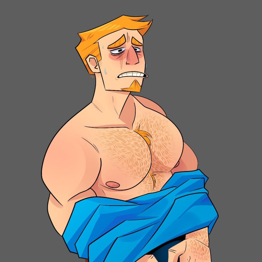 1boy 2024 2d areolae athletic athletic_male blonde_hair blush brawl_stars digital_drawing_(artwork) digital_media_(artwork) facial_hair grom_(brawl_stars) hairy hairy_chest hairy_male human male male_focus male_only no_visible_genitalia partially_clothed pecs rif_art simple_background solo solo_focus solo_male supercell tagme undressing white_skin yellow_hair