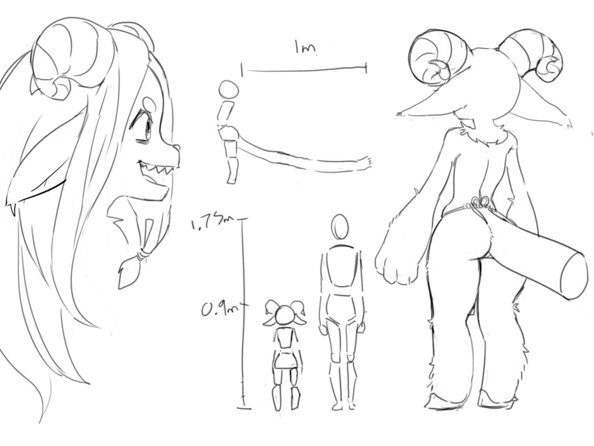 2018 4:3 anthro bovid caprine drawn duo female fur goat hi_res hooves horn kemono mammal model_sheet orenji pussy rear_view side_view sketch solo_focus text white_fur young