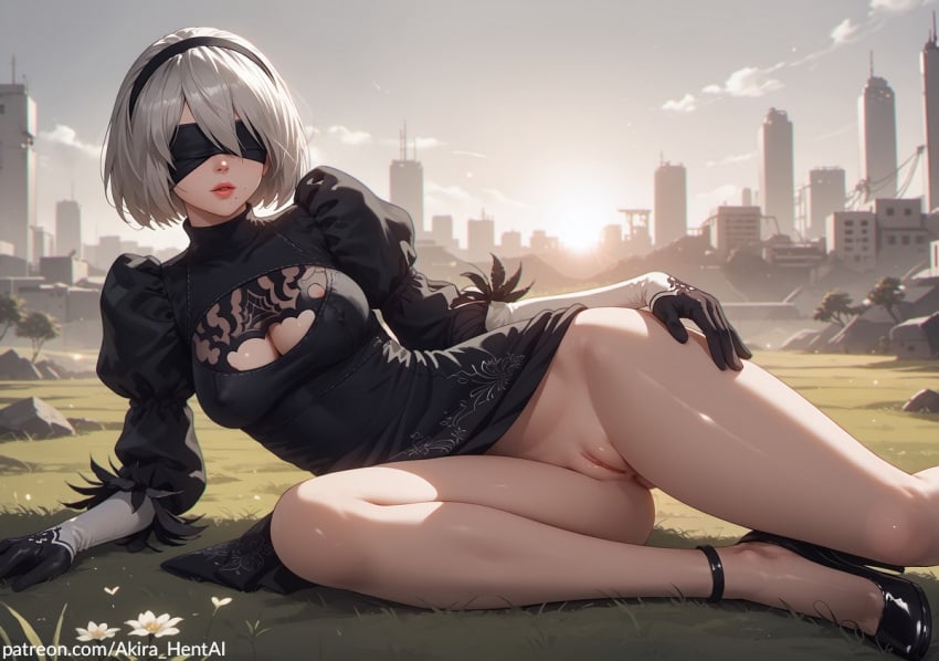 ai_generated akira_hentai exposedhorny lying lying_on_side nature nier:_automata seductive sexy showing_pussy wet_pussy yorha_2b