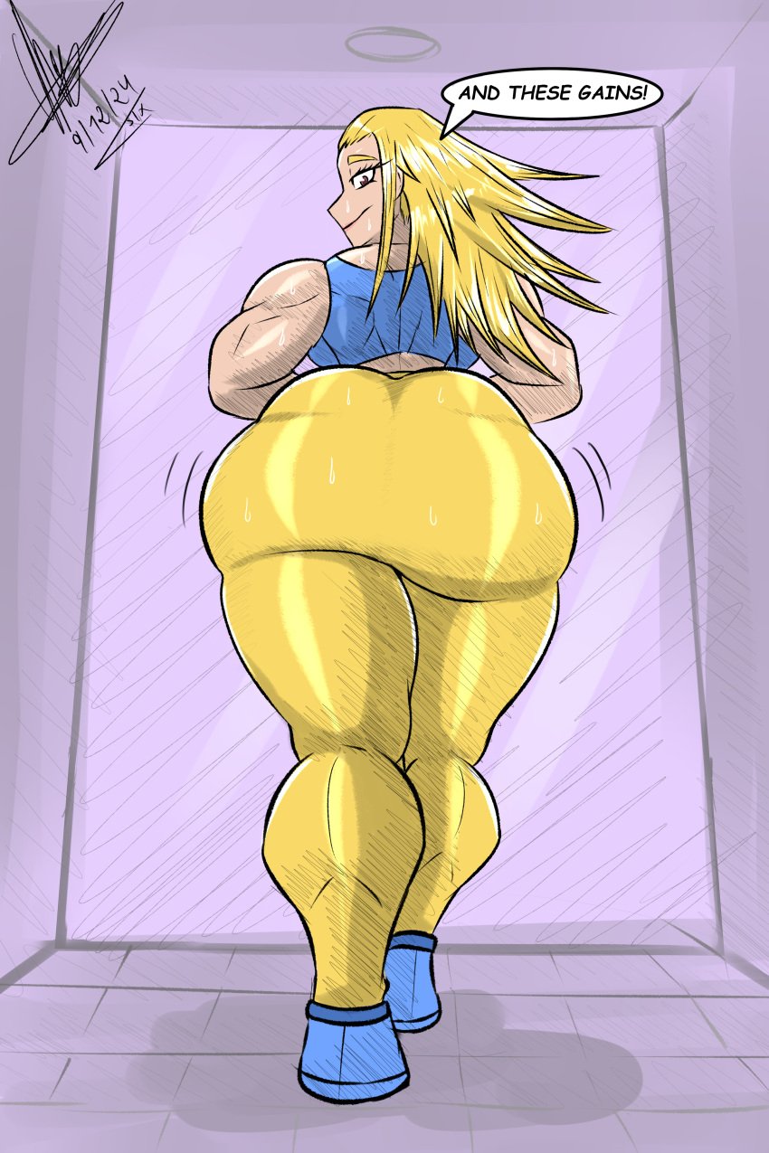 1girls ass biceps big_ass blonde_hair bottom_heavy bubble_butt cathleen_bate clothing crop_top dat_ass dialogue fat_ass female female_only huge_ass large_ass long_hair looking_at_viewer looking_back massive_ass muscular muscular_female my_hero_academia pants png showing_off showing_off_ass sixpathoffriendship solo star_and_stripe_(my_hero_academia) sweat sweaty_ass sweaty_body talking_to_viewer text thick_ass thick_thighs thunder_thighs wide_hips workout_clothes yoga_pants