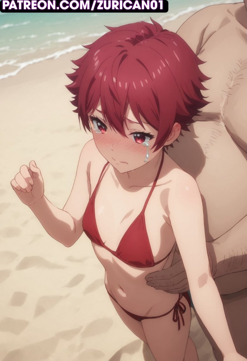 age_difference ai_generated aizawa_tomo ass ass_focus ass_grab blush crying molestation rape red_hair ryuuziken01 sex size_difference smaller_female swimsuit tomboy tomo-chan_wa_onna_no_ko