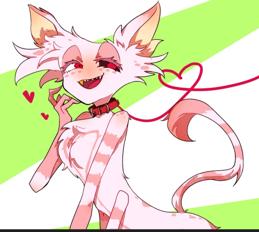 1male 4_arms angel_dust angel_dust_(hazbin_hotel) animal_ears anthro femboy gold_tooth hazbin_hotel heart_symbol nude pet_collar spider tail tsukushiba