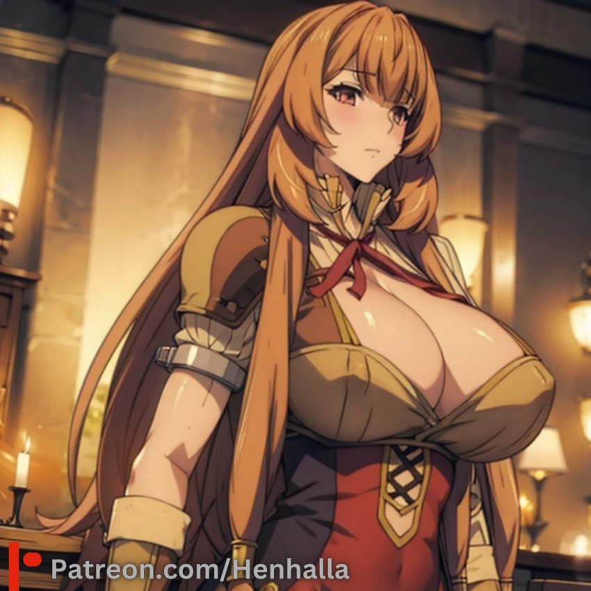 ai_generated anime anime_style big_breasts cute_face dress henhalla orange_hair raphtalia shy very_long_hair very_shy