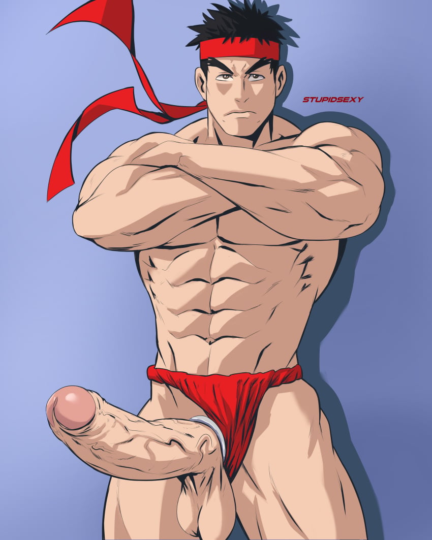 abs balls bara biceps big_balls big_penis capcom erection male male_nipples male_only manly muscular_male nipples nude pecs penis ryu_(street_fighter) street_fighter stupidsexy