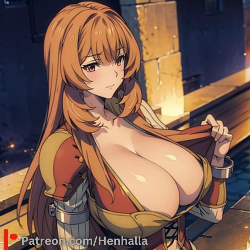 ai_generated anime anime_style big_breasts cute_face dress orange_hair raphtalia shy very_long_hair very_shy