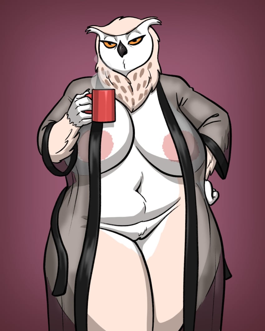 anthro areola avian big_areola big_breasts bird breasts clothing coffee_mug container cup female genitals hi_res holding_container holding_cup holding_mug holding_object huge_breasts kostos_art mug neck_tuft nightgown nipples non-mammal_breasts non-mammal_nipples original original_character owl pussy slightly_chubby slightly_chubby_anthro slightly_chubby_female solo steam tan_body thick_thighs tuft vanda_(kostos_art) voluptuous_anthro voluptuous_female wide_hips