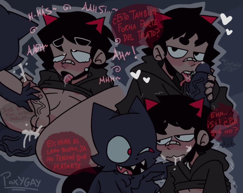 2boys ahe_gao anal anal_sex annoyed balls bandaid bandaid_on_nose big_ass big_penis black_hair black_hoodie black_sweater bodrito_(poxyram) cherubiesan clothing cum cum_drip cum_in_ass cum_in_mouth cum_on_face dark-skinned_male demon demon_boy demon_horns dialogue digital_media_(artwork) fellatio forced_yaoi fur gay gay_sex genital_fluids heart-shaped_pupils holding_penis human_sub legs_up looking_at_another looking_pleasured luisardo male male_only male_penetrating_male no_underwear orgasm penis poxyland poxyram red_eyes saliva saliva_drip saliva_on_tongue sharp_teeth short_hair simple_background spanish_text submissive_male tears tears_of_pleasure text text_bubble tongue tongue_out veiny_penis yaoi youtube youtube_hispanic