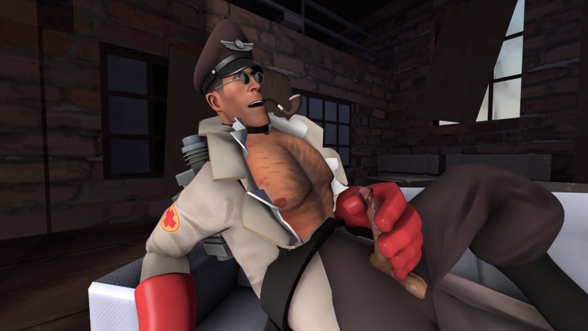 male male_only masturbation medic_(team_fortress_2) older_male ryppyreika sfm solo team_fortress_2 tf2