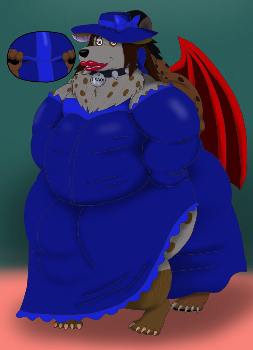 alythewolfcat anthro armwear bat big_bulge blue_clothing blue_dress bow_accessory bulge clothed clothing collar crossdressing draco_sandy dress duo elbow_gloves female frilly frilly_clothing frilly_dress gloves handwear hat headgear headwear hi_res huge_bulge hybrid hyena hyper hyper_bulge joan_vincent leaf-nosed_bat makeup male male/female mammal microbat overweight overweight_male spiked_collar spikes spotted_hyena vampire_bat wings yangochiropteran