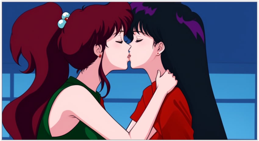 2girls ai_generated girl_on_girl kissing lesbian_couple lesbian_kiss lovers makoto_kino rei_hino sailor_jupiter sailor_mars yuri