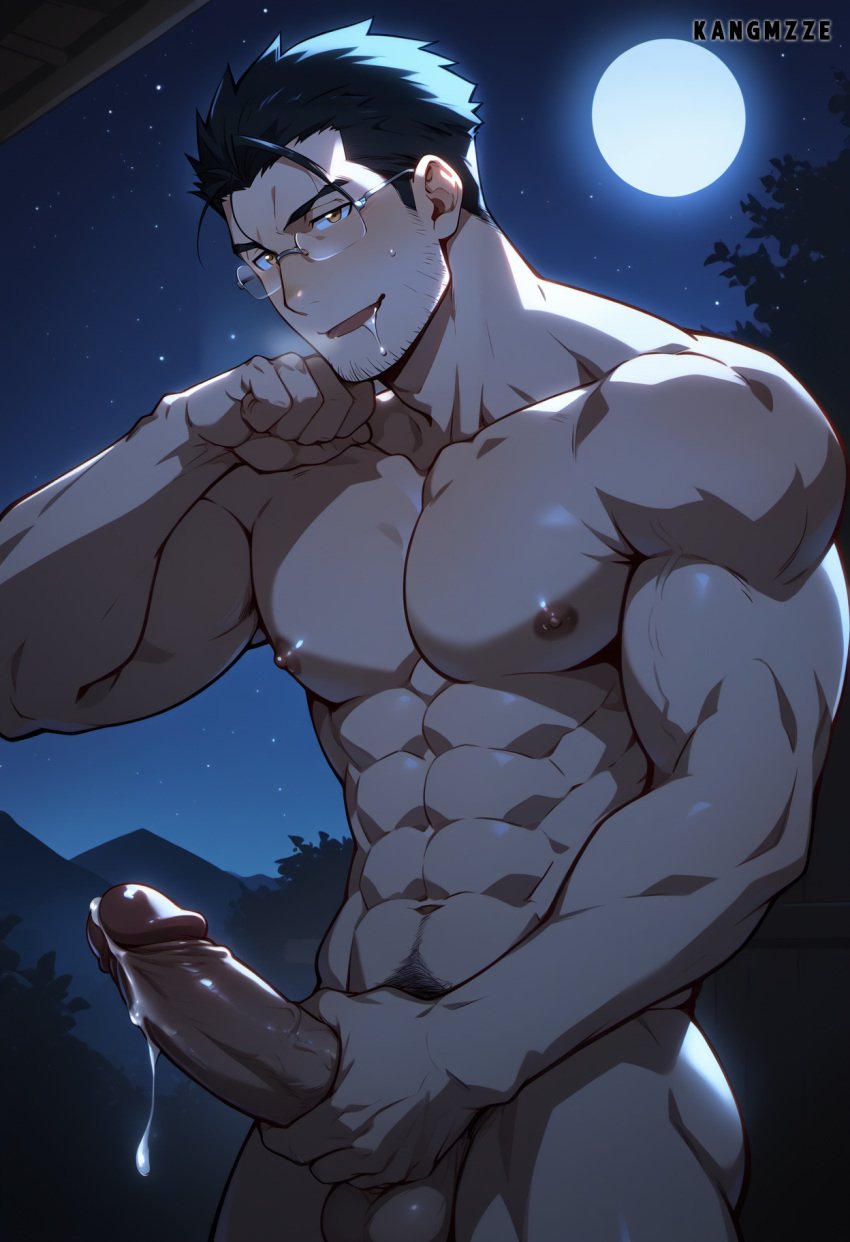 abs ai_generated balls bara biceps big_balls big_penis daddy dilf fullmetal_alchemist kangmzze maes_hughes male male_nipples male_only manly mature_male muscular_male nipples nude pecs penis