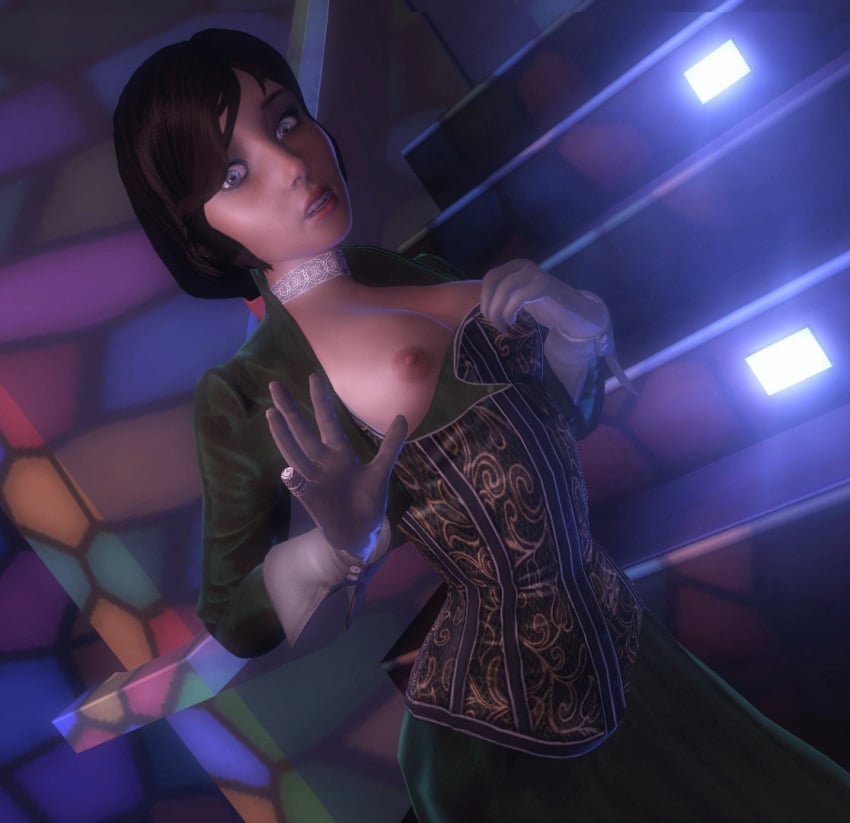 1girl 1girls 3d areolae bioshock bioshock_infinite blue_eyes breasts breasts_out brown_hair busty chojuro cleavage elizabeth_comstock female female_focus female_only hourglass_figure long_hair medium_breasts nipples ponytail rastifan tagme wardrobe_malfunction wide_hips