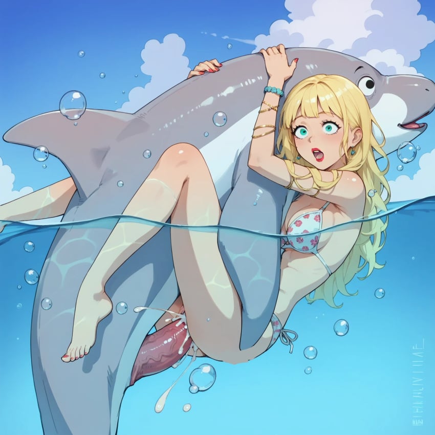 ai_generated bikini blonde_hair cum dolphin girl interspecies long_hair nimbus ocean oceanic_dolphin penetration sex surprised surprised_expression underwater vaginal_penetration vaginal_sex water women zoophilia