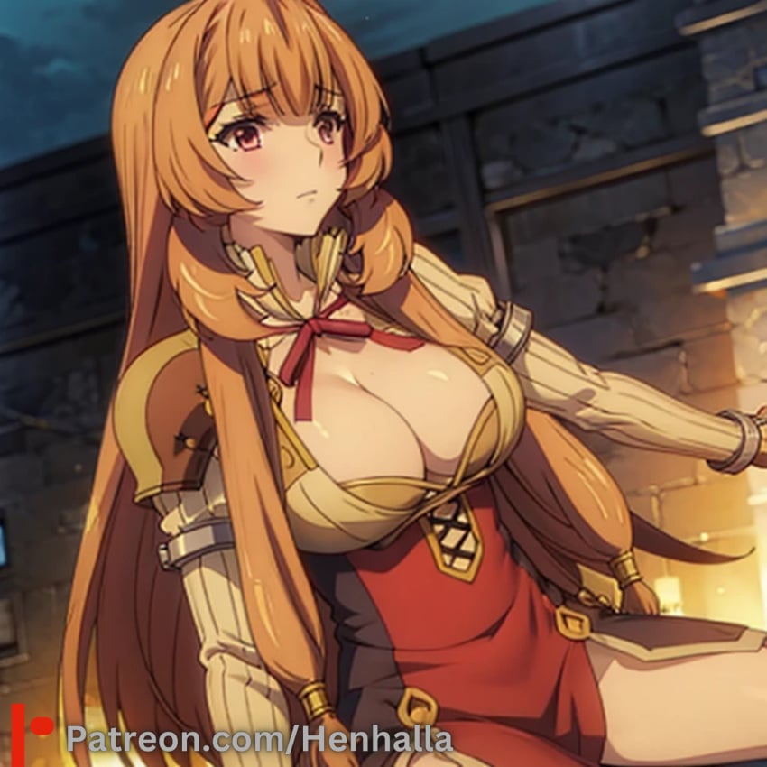 ai_generated anime anime_style big_breasts cute_face dress henhalla orange_hair raphtalia shy very_long_hair very_shy