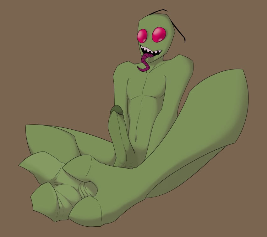 2_toes alien alien_humanoid antennae_(anatomy) anthro erection feet foot_fetish genitals green_body green_skin hi_res humanoid invader_zim male nickelodeon nude penis shaded shnaggle simple_background smile solo toes tongue tongue_out zim_(invader_zim)