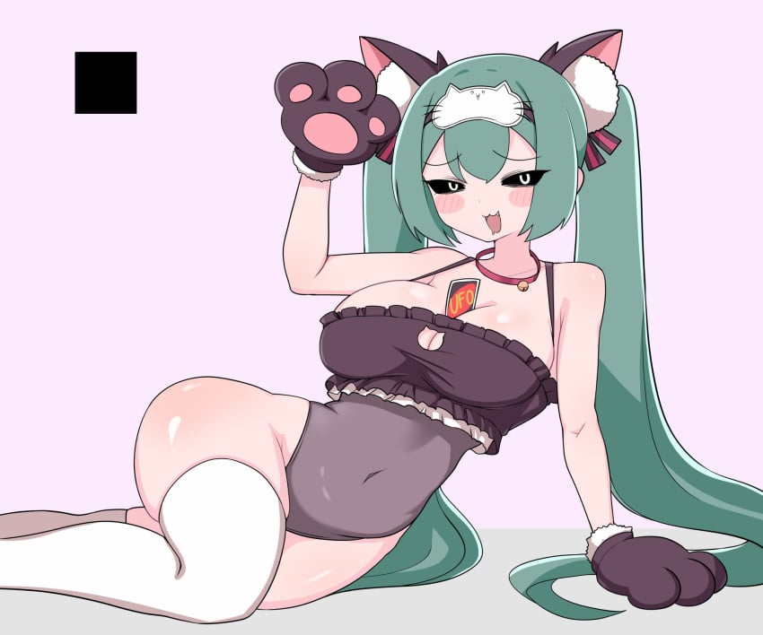 big_breasts black_eyes blue_hair cat_ears ever_persistent_void_cube female female_focus female_only light_skin looking_at_viewer mesugaki_miku mimukauwa_nice_try_(vocaloid) mv_character regalpad thick_thighs uno vocaloid