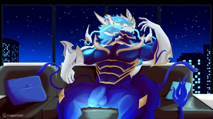 abs absurd_res anthro aurelion_sol aurelion_sol_(lol) balls biceps claws dragon eastern_dragon flaccid genitals hi_res league_of_legends looking_at_viewer male muscular mythological_creature mythological_scalie mythology pecs penis riot_games scalie solo vulgargeist