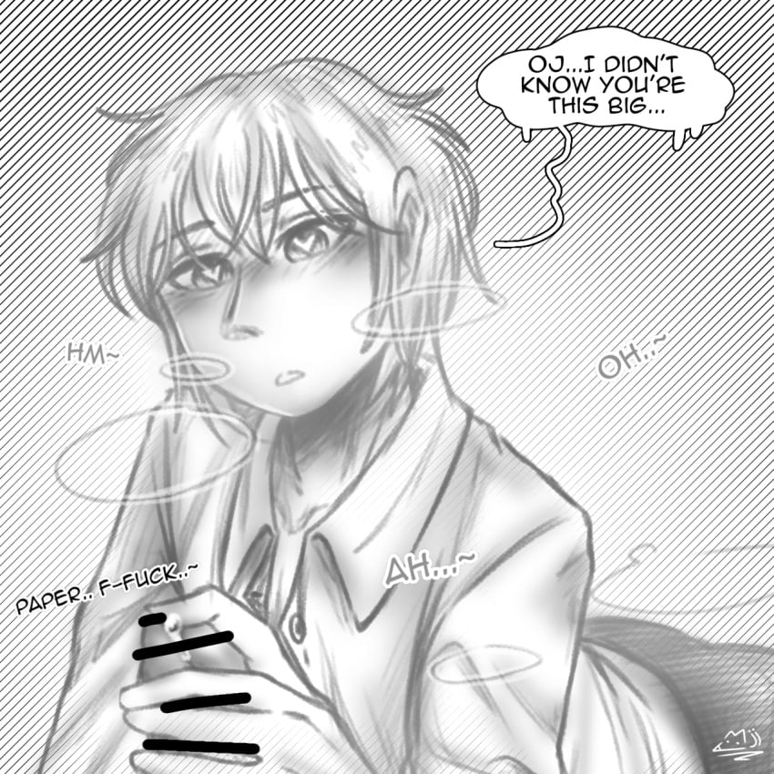 black_and_white english english_text gay humanized inanimate_insanity manga_style no_color object_shows oj_(ii) orange_juice paper paper_(ii) speech_bubble tagme yaoi