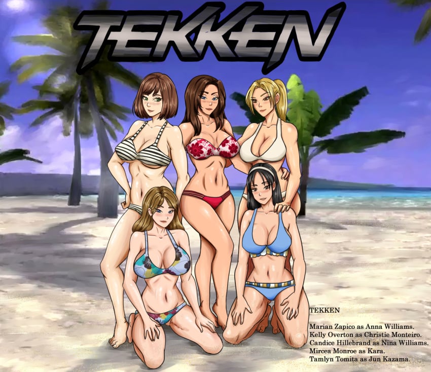 5girls alternate_version_available anna_williams beach bikini bikini_bottom bikini_top bikinis brazilian brazilian_female candice_hillebrand christie_monteiro female female_only fully_clothed kara kara_(tekken) kazama_jun kelly_overton kyunamaori marian_zapico milf mircea_monroe namco nina_williams palm_tree palm_trees sisters swimsuit take_your_pick tamlyn_tomita tekken tekken_(2010_film) tekken_4