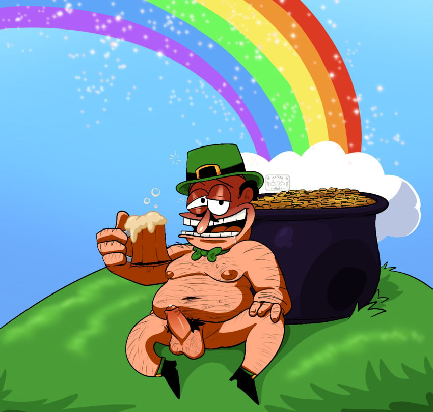 cock_out drunk exhibitionism eye_contact fat fat_man male_only matchabunns overweight peppino_spaghetti pizza_tower rainbow st._patrick's_day toony